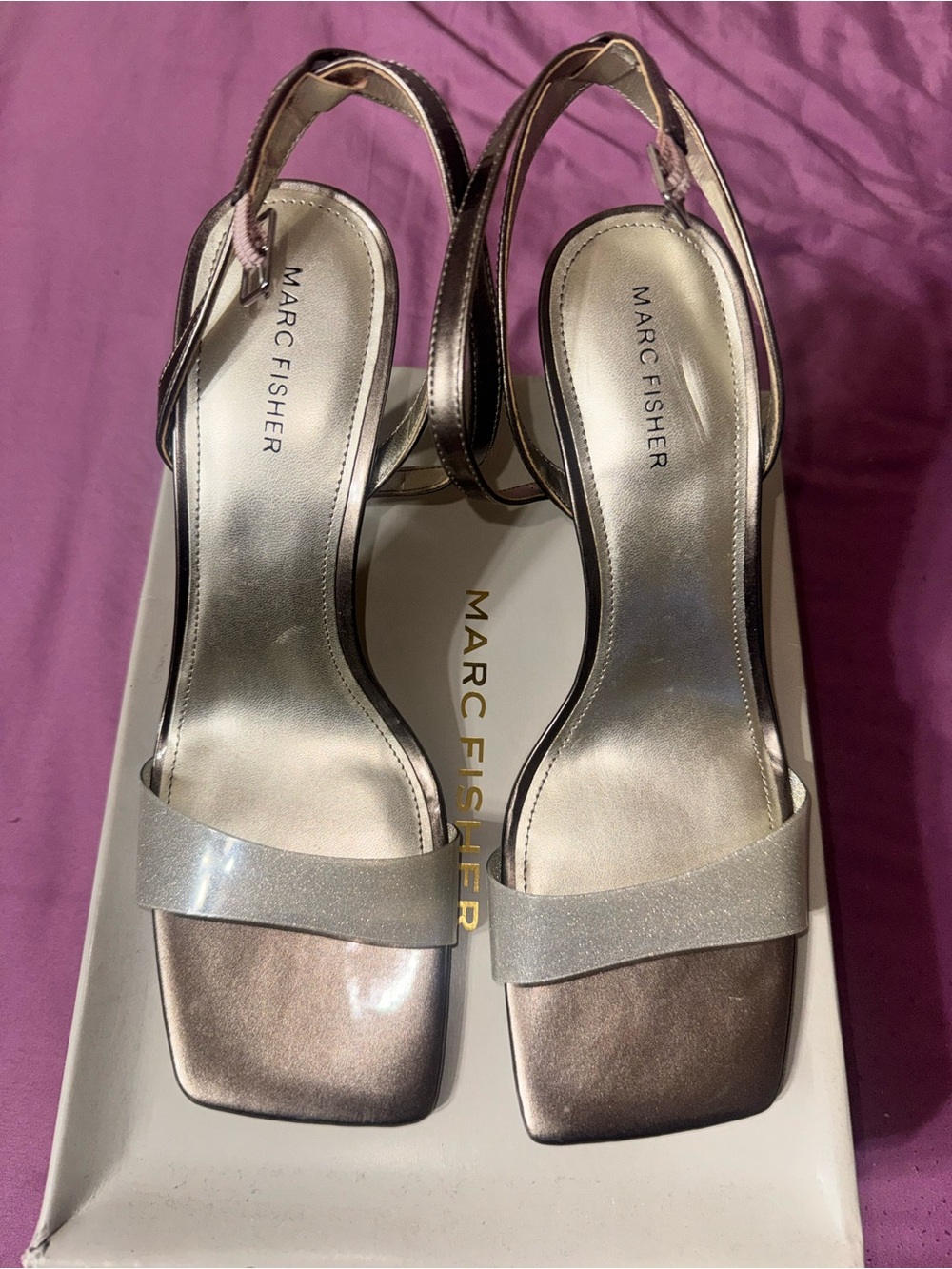 Marc Fisher Metallic Gray Slingback Sandals